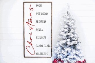 Christmas Word List Sign, Farmhouse Decor, Wood Framed Holiday Modern Wall Art