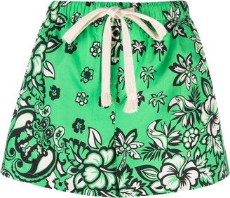 Floral-Print Drawstring Shorts-AB