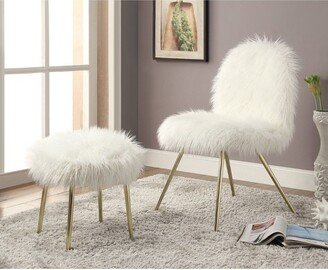 16 Vexley Square Faux Fur Glam Ottoman White/Gold - miBasics