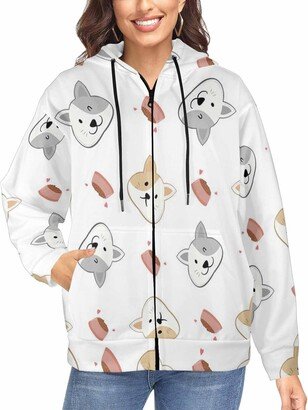 LOSARON Cat And Food Women's Full-Zip Hooded Sweatshirt Comfortable Hoodie Full-Zip Hooded Sweatshirt Oversized Sweaters 3XL