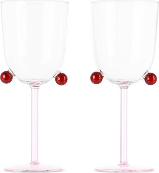 Pink & Red Pompom Wine Glass Set