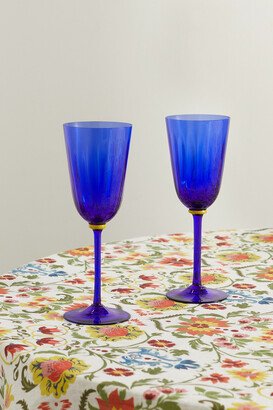 Rainbow Set Of Two Murano Wine Glasses - Blue