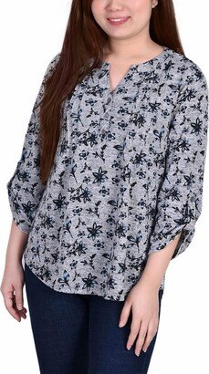 Petites Womens Floral Prnt Ruched Pullover Top