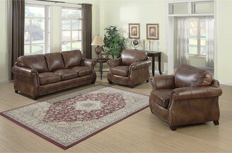 Sterling Cognac Brown Italian Leather Sofa and Two Chairs Set