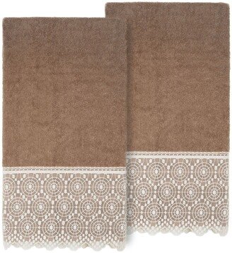 100% Turkish Cotton Arian 2-Piece Cream Lace Embellished Bath Towel Set-AC