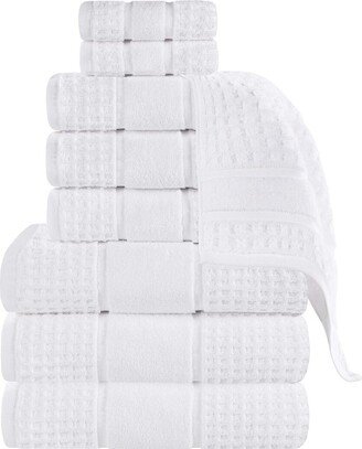 9Pc Zero Twist Cotton Waffle Honeycomb Plush Soft Absorbent Towel Set-AC