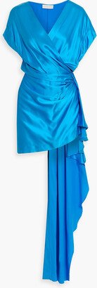 Wrap-effect draped silk-satin mini dress