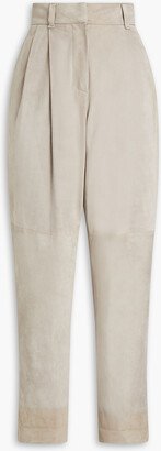 Pleated suede tapered pants