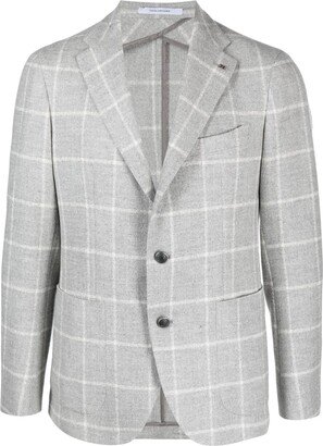 Windowpane-Print Single-Breasted Blazer