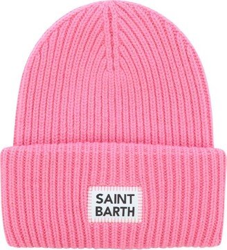 Berry Logo Patch Ribbed Beanie-AA