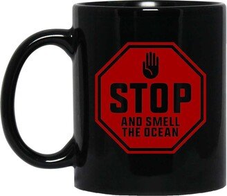 stop & Smell The Ocean Beach 11 Oz. Black Mug Cup