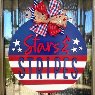 Fourth Of July Door Hanger, Stars & Stripes, Red White Blue For Summer