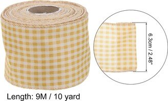 Unique Bargains Woven Gingham Check Ribbon 1-1/2 Inch x 10 Yard Wired Edge Burlap Ribbon Beige