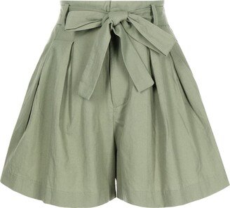 tout a coup Belted Pleated Cotton Shorts