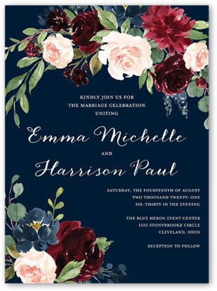 Wedding Invitations: Exquisite Bouquet Wedding Invitation, Blue, 6X8, Pearl Shimmer Cardstock, Square