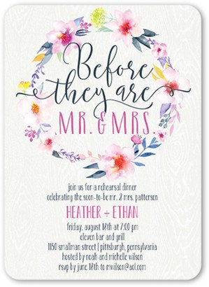Rehearsal Dinner Invitations: Sweet Garland Rehearsal Dinner Invitation, Pink, Matte, Signature Smooth Cardstock, Rounded