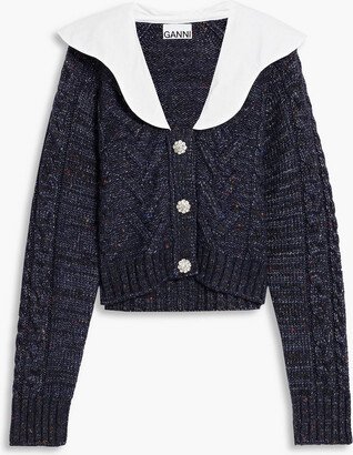 Poplin-trimmed Donegal cable-knit cardigan