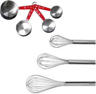 7PC Stainless Steel Bake Set: 3PC Whisks & 4PC Measuring Cup Set