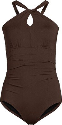 Women's Plus Size Chlorine Resistant High Neck to One Shoulder Multi Way One Piece Swimsuit - 1x - Rich Coffee