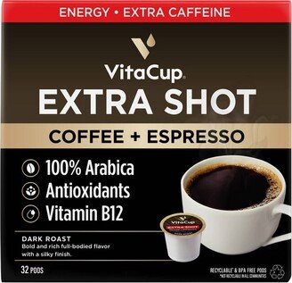 VitaCup Extra Shot Coffee Pods w/Espresso shot for High Caffeine - 32ct