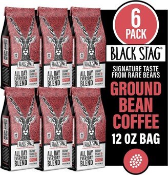 Black Stag All Day Everyday Blend, Medium Roast, Ground Coffee, 6 Pack - 12oz Bags