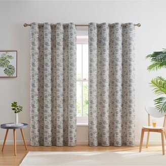 Zoey Burlap Flax Linen Floral Jacquard Privacy Light Filtering Transparent Window Grommet Short Thick Curtains Drapery Panels for Kitchen & Din-AB