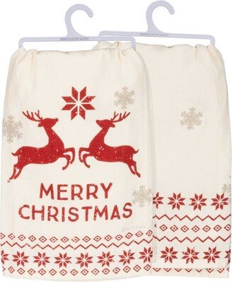 Decorative Towel Christmas Reindeer Kitchen Towe - Set Of Two Kitchen Towels 28 Inches - Snowflakes - 36094. - Cotton - Beige