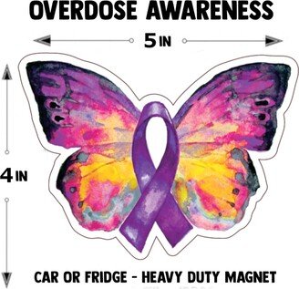 Overdose Awareness Butterfly Purple Ribbon Car Magnet