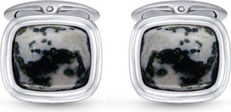 LuvMyJewelry Tree Agate Gemstone Sterling Silver Black Rhodium Plated Men Cufflinks