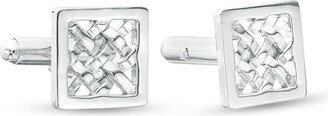 Men's Square Frame Criss-Cross Pattern Cuff Links in Sterling Silver