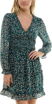 Juniors' Pullover Floral V-Neck A-Line Dress