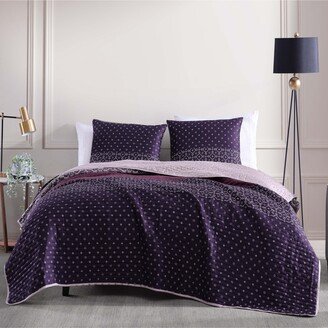 Bebejan Cordon Purple Bedding 100% Cotton 3-Piece Queen Size Reversible Quilt Set