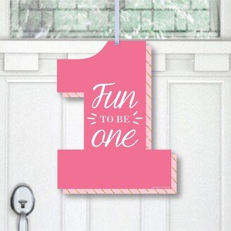 Big Dot Of Happiness 1st Birthday Girl - Fun to be One - Hanging Outdoor Front Door Decor - 1 Pc Sign