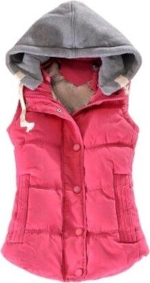 KHIESA Chic Hooded Short Vest: Casual Comfort in Style for Women (Color : Rose red