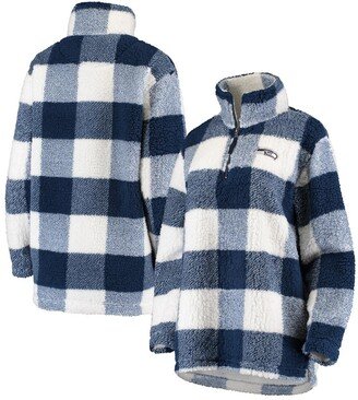 Women's G-iii 4Her by Carl Banks Navy Seattle Seahawks Sherpa Plaid Quarter-Zip Jacket