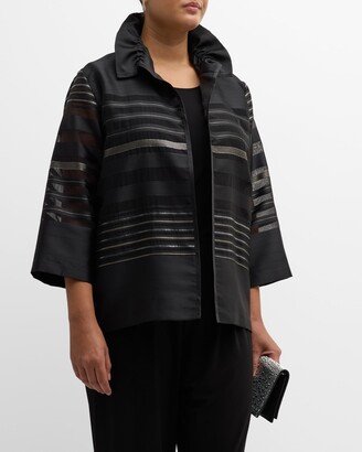 Plus Size Striped Open-Front Jacket