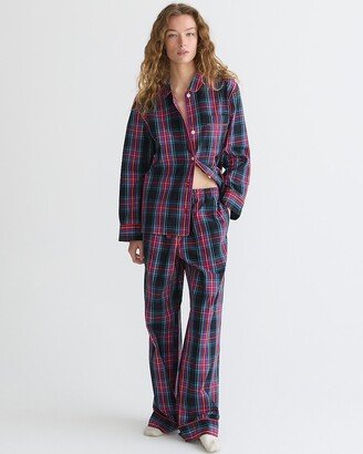 Long-sleeve cotton poplin pajama set in black Stewart tartan