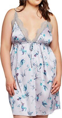 Women's Lace and Satin Hummingbird Print Chemise Lingerie