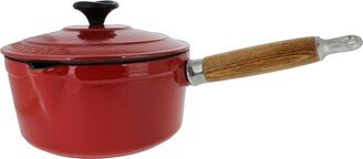 French Enameled Cast Iron 1.3 Qt. Saucepan, Lid & Wood Handle