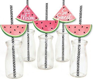 Big Dot of Happiness Sweet Watermelon - Paper Straw Decor - Fruit Party Striped Decorative Straws - Set of 24