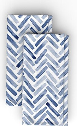 Cloth Napkins: Painted Chevron Herringbone Cloth Napkin, Longleaf Sateen Grand, Blue