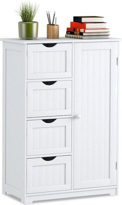 Wooden 4 Drawer Bathroom Cabinet Storage Cupboard 2 Shelves Free Standing