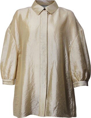 Ariak Beige Oversized-Fit Wrinkled Silk Blouse