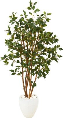 53in. Ficus Artificial Tree in White Planter