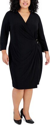 Plus Size Hardware-Trim Faux-Wrap Knit Dress