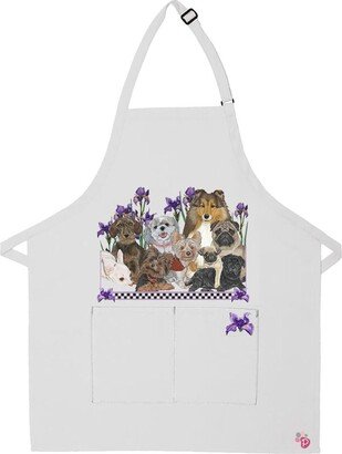 Dogs With Iris Flowers Apron Two Pocket Bib Adj Neck