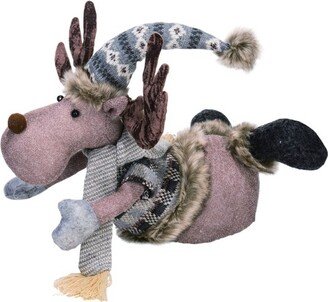 Fabric 15 in. Multicolored Christmas Plush Laying Moose