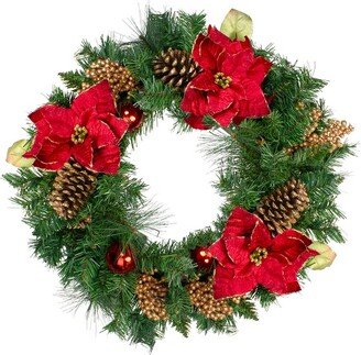 Northlight Green Pine and Poinsettias Artificial Christmas Wreath - 24-Inch, Unlit