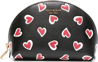 Heart-Motif Leather Makeup Bag