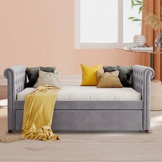 JASIWAY Twin Size Upholstered Daybed with Pull-out Trundle